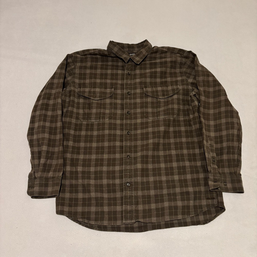 Filson Mens XL Brown Plaid Flannel Button Down Shirt Long Sleeve Workwear Pocket